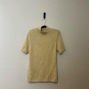 Vintage St. John‎ Gold Mock Neck Short Sleeve Long Santana Knit Top  Size Medium